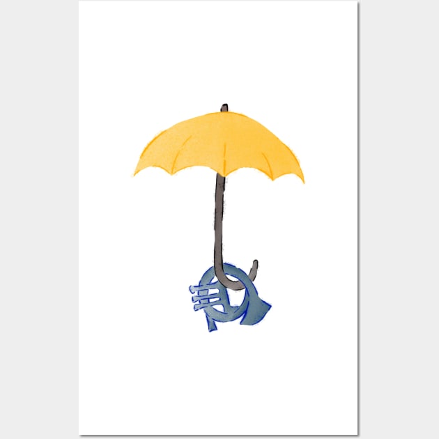 Yellow umbrella and blue horn - pink Wall Art by Uwaki